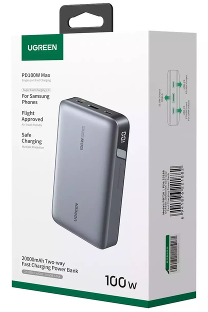 Εξωτερική Μπαταρία UGREEN PB720 Nexode, 20000mAh, 100W, QC + PD, 1 x USB-A - 2 x USB-C, Γκρι