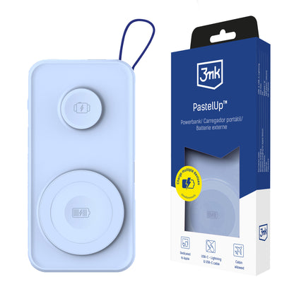 Εξωτερική Ασύρματη Μπαταρία 3MK PastelUp, 10000mAh, 22.5W, QC + PD + FQI, 1 x USB-A - 1 x USB-C - 2 x QI, Μπλε
