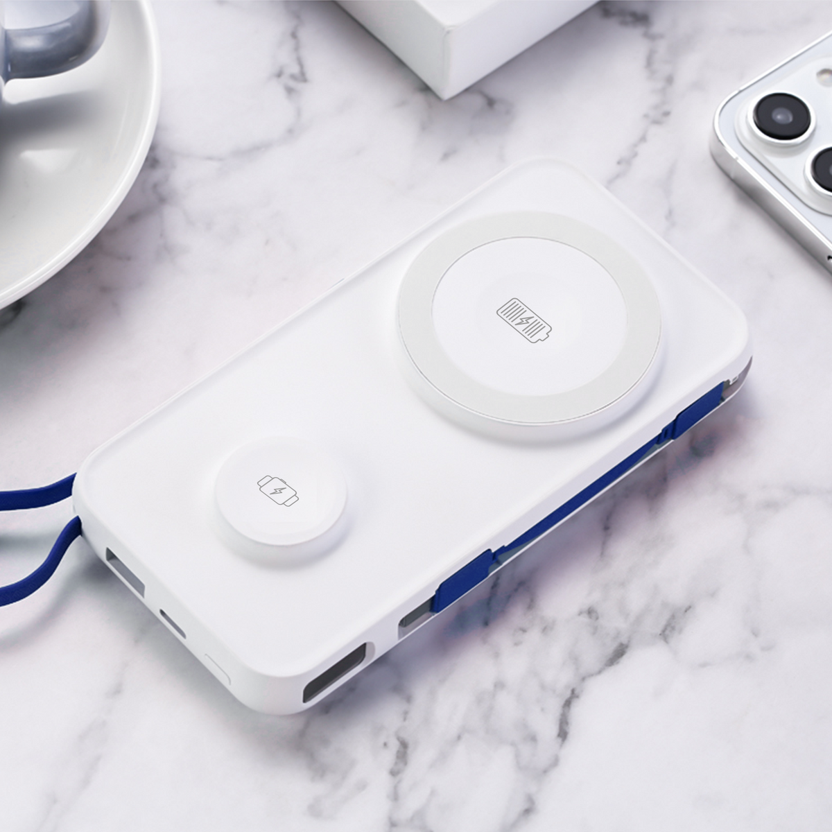Εξωτερική Μπαταρία Wireless 3MK PastelUp, 10000mAh, 22.5W, QC + PD + FQI, 1 x USB-A - 1 x USB-C - 2 x QI, Λευκή
