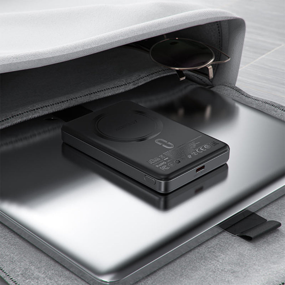 Acefast M12 Wireless External Battery, 10000mAh, 20W, PD + FQI, 1 x QI - 1 x USB-C, Black