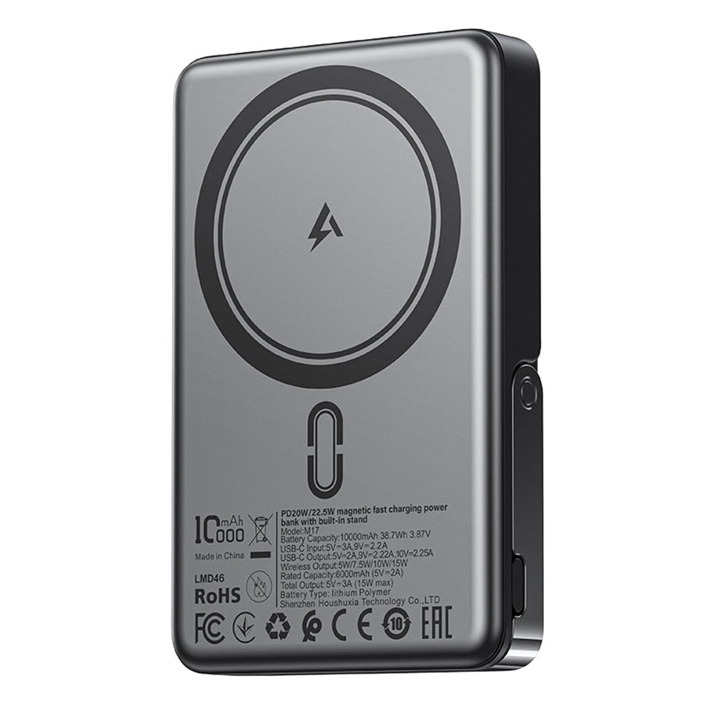 Acefast M17 Wireless External Battery, 10000mAh, 22.5W, PD + FQI, 1 x QI - 1 x USB-C, Black