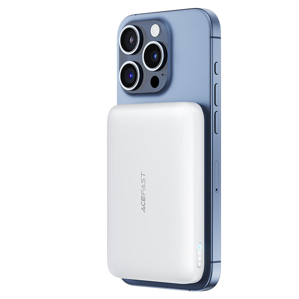 Acefast M25 Wireless External Battery, 5000mAh, 20W, PD + FQI, 1 x QI - 1 x USB-C, White