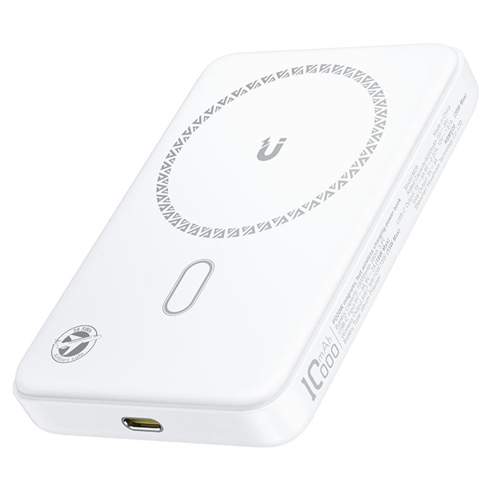Acefast M26 Wireless External Battery, 10000mAh, 20W, PD + FQI, 1 x QI - 1 x USB-C, White