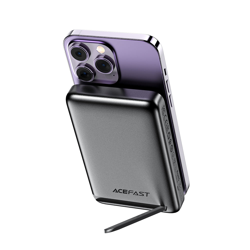 Acefast M6 Wireless External Battery, 10000mAh, 20W, PD + FQI, 1 x QI - 1 x USB-C, Black
