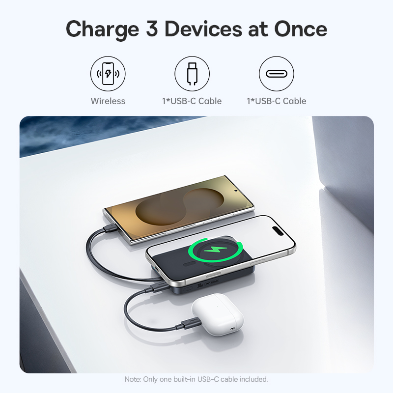 Εξωτερική Ασύρματη Μπαταρία Baseus EnerFill FM11 Magnetic, 10000mAh, 30W, PD + FQI, 1 x QI - 2 x USB-C, Μαύρο E0028904