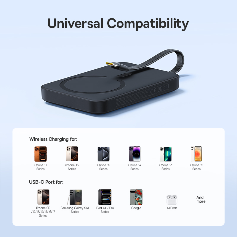 Εξωτερική Ασύρματη Μπαταρία Baseus EnerFill FM11 Magnetic, 10000mAh, 30W, PD + FQI, 1 x QI - 2 x USB-C, Μαύρο E0028904