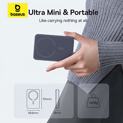 Εξωτερική Μπαταρία Ασύρματη Baseus EnerFill FM11 Ultra-Mini, 10000mAh, 22.5W, PD + FQI, 1 x QI - 1 x USB-C, Γκρι E0026602