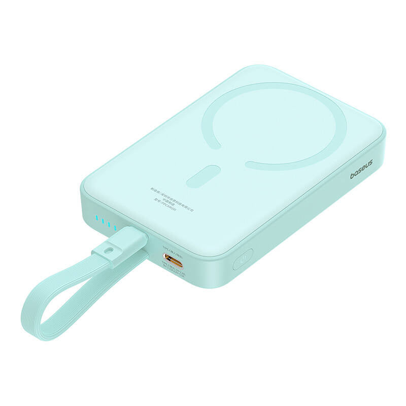 Baseus Magnetic Mini Wireless External Battery, 10000mAh, 20W, PD + FQI, 1 x Lightning - 1 x QI - 1 x USB-C, Green P10022109333-00