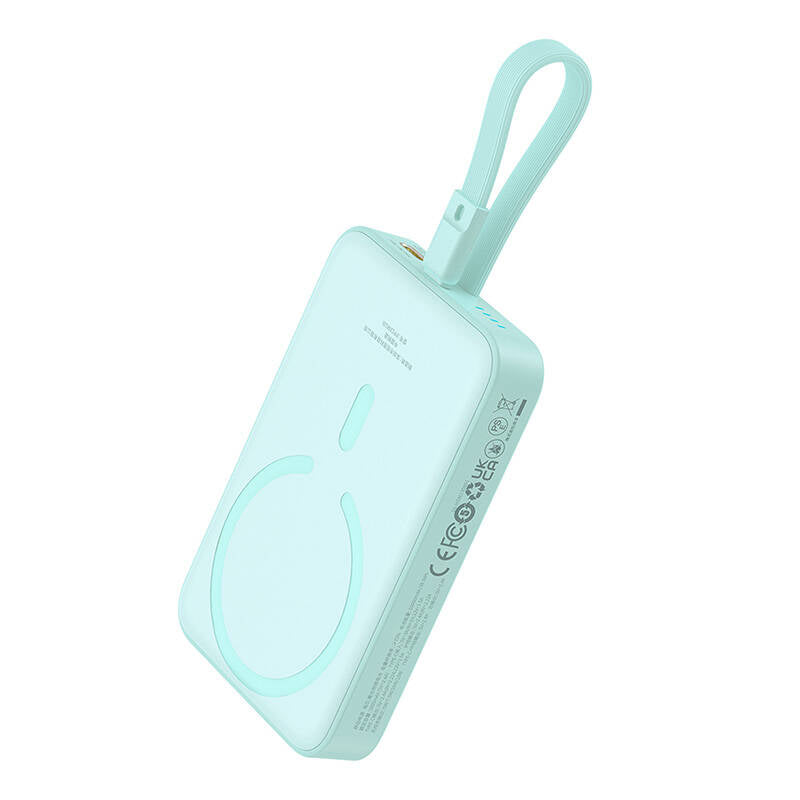 Baseus Magnetic Mini Wireless External Battery, 10000mAh, 20W, PD + FQI, 1 x Lightning - 1 x QI - 1 x USB-C, Green P10022109333-00
