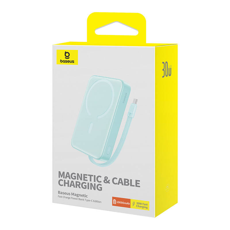 Baseus Magnetic Mini Wireless External Battery, 10000mAh, 30W, PD + FQI, 1 x Lightning - 1 x QI - 1 x USB-C, Blue P1002210B333-00