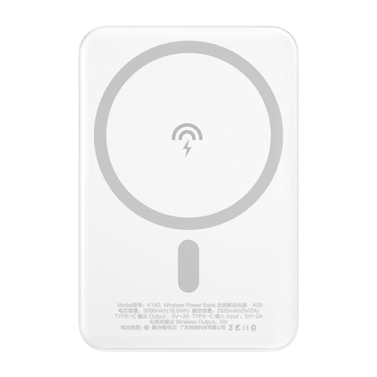 Εξωτερική Μπαταρία Wireless Dudao K14S, 5000mAh, 10W, PD + QI, 1 x QI - 1 x USB-C, Λευκή