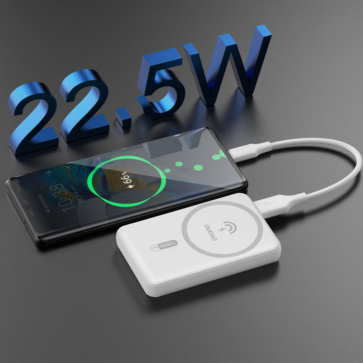 Ασύρματη Εξωτερική Μπαταρία Dudao K14S, 5000mAh, 20W, QC + PD + FQI, 1 x QI - 1 x USB-A - 1 x USB-C, Λευκό