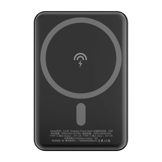 Εξωτερική Μπαταρία Wireless Dudao K14S, 5000mAh, 10W, PD + QI, 1 x QI - 1 x USB-C, Μαύρη