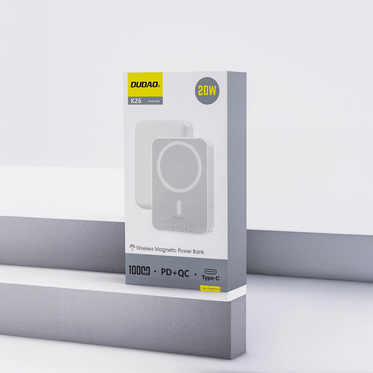 Εξωτερική Μπαταρία Wireless Dudao K26, 10000mAh, 20W, PD + FQI, 1 x QI - 1 x USB-C, Λευκή