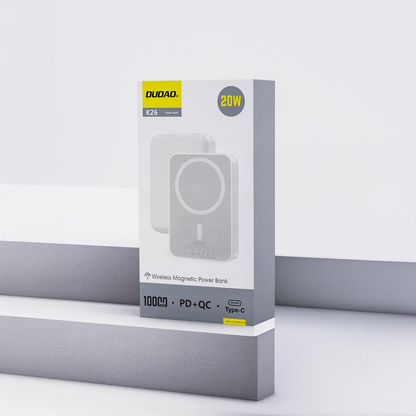 Εξωτερική Μπαταρία Wireless Dudao K26, 10000mAh, 20W, PD + FQI, 1 x QI - 1 x USB-C, Λευκή