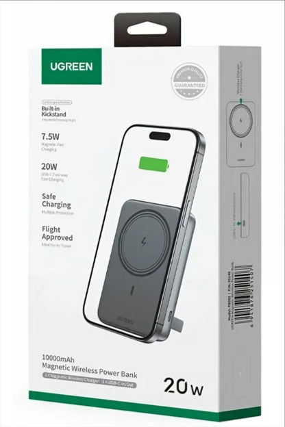 Εξωτερική Μπαταρία Ασύρματη UGREEN PB561, 10000mAh, 20W, PD + FQI, 1 x QI - 1 x USB-C, Μαύρη