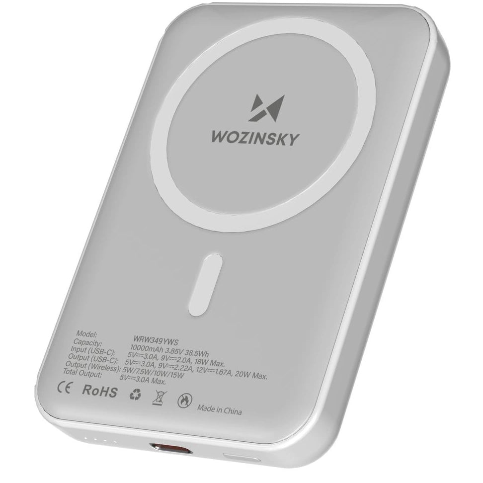 Εξωτερική Μπαταρία Wireless WZK WRW349YWS, 10000mAh, 20W, PD + FQI, 1 x QI - 1 x USB-C, Λευκή