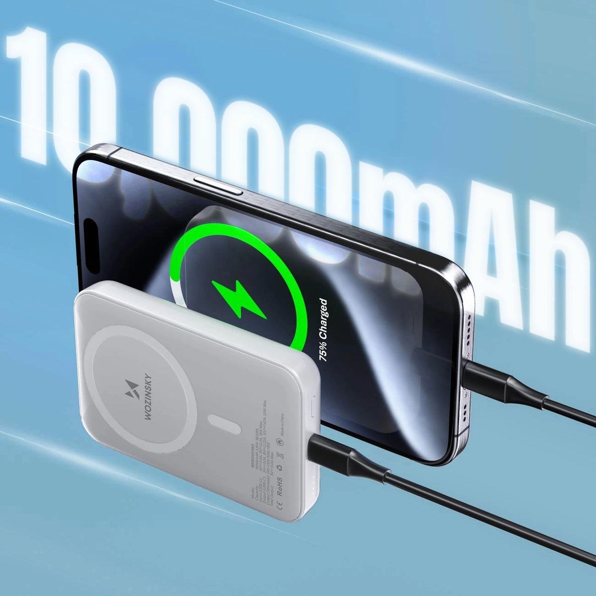 Εξωτερική Μπαταρία Wireless WZK WRW349YWS, 10000mAh, 20W, PD + FQI, 1 x QI - 1 x USB-C, Λευκή