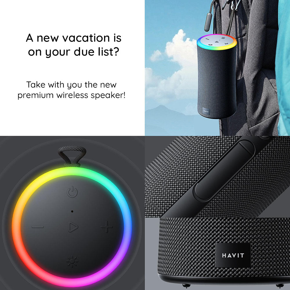 Φορητό Ηχείο Bluetooth HAVIT SK833BT, 2 x 10W, RGB, Αδιάβροχο, Μαύρο