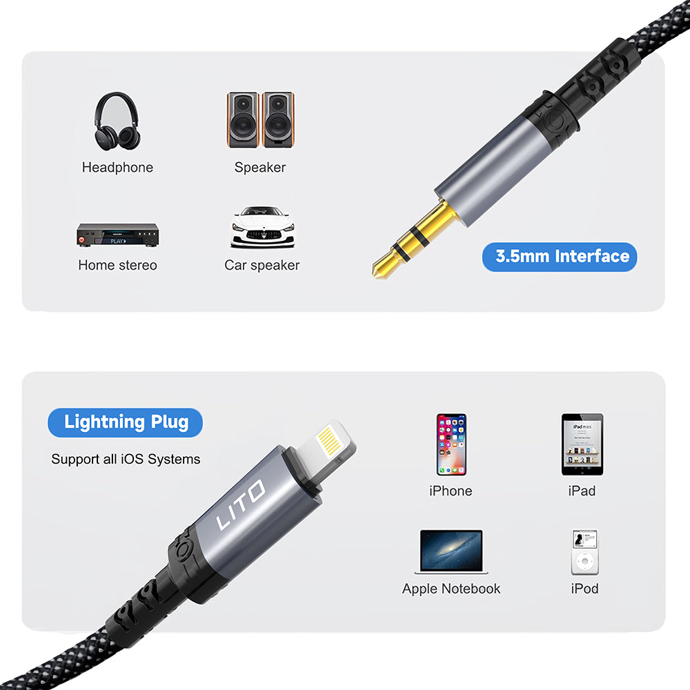 Καλώδιο Ήχου Lightning - 3.5mm Lito LA01L, 1m, Μαύρο