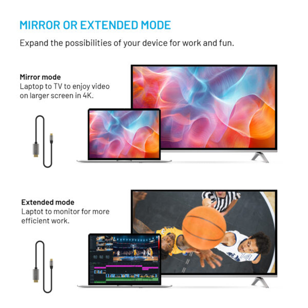 USB-C to HDMI Audio and Video Cable Fixed, 2m, Grey