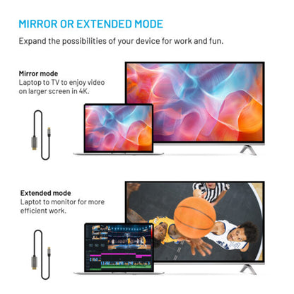 USB-C to HDMI Audio and Video Cable Fixed, 2m, Grey