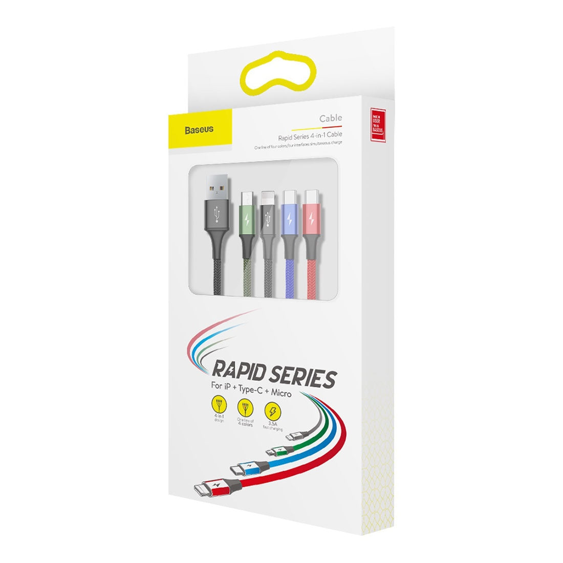 USB-A Charging Cable - Lightning / microUSB / 2 x USB-C Baseus Rapid 4in1, 20W, 1.2m, Black CA1T4-B01
