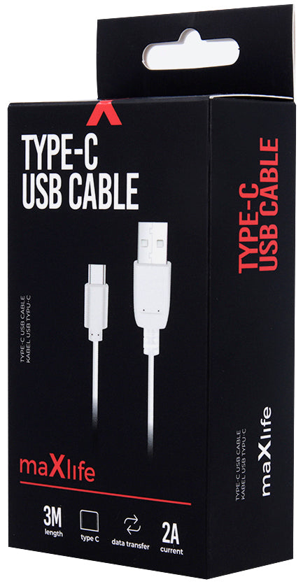 Καλώδιο Δεδομένων και Φόρτισης USB-A - USB-C MaXlife, 20W, 3μ, Λευκό