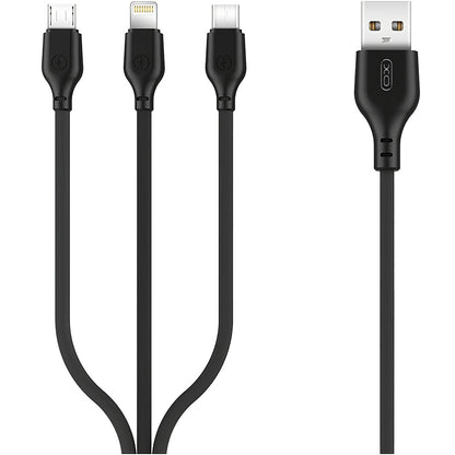 USB-A Charging Cable - Lightning / microUSB / USB-C XO Design NB103 3in1, 10W, 1m, Black