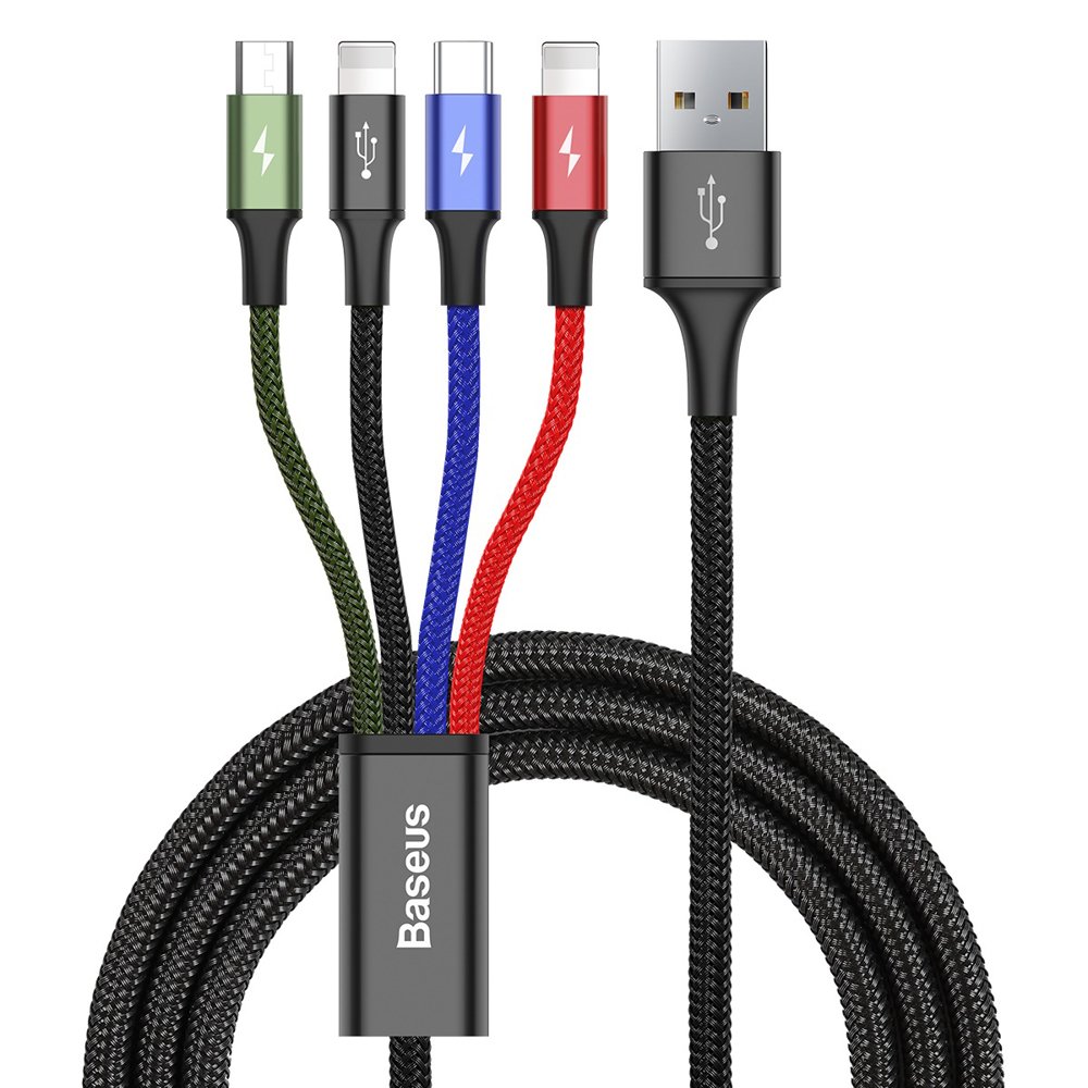 USB-A Charging Cable - 2 x Lightning / microUSB / USB-C Baseus Rapid 4in1, 20W, 1.2m, Black CA1T4-A01