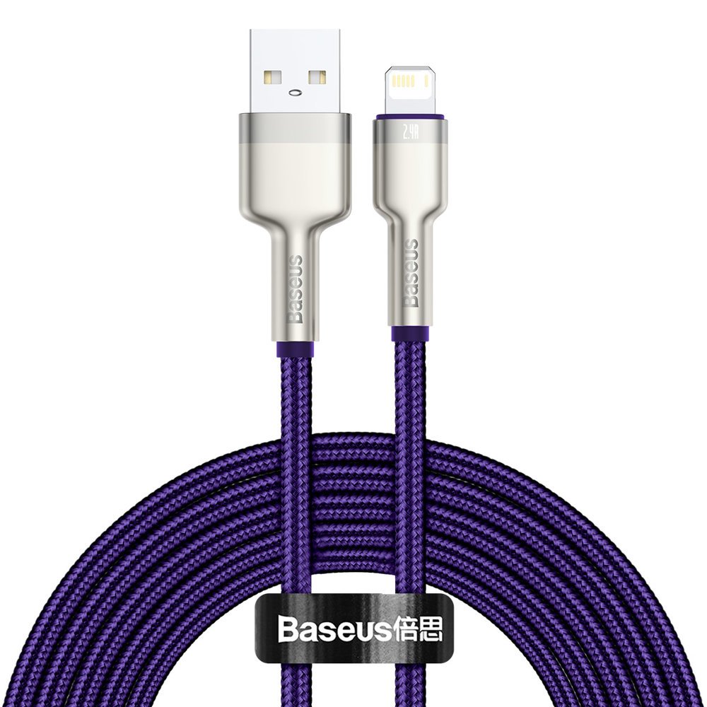 USB-A to Lightning Data and Charging Cable - Baseus Cafule Metal Series, 18W, 2m, Purple CALJK-B05