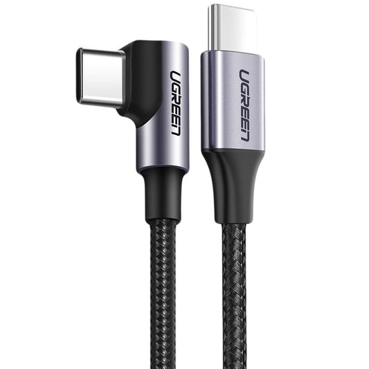 UGREEN US255 Angled USB-C to USB-C Data and Charging Cable, 60W, 1m, Gray