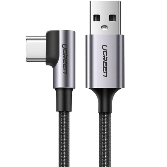 UGREEN US284 Angled USB-A to USB-C Data and Charging Cable, 18W, 3m, Grey