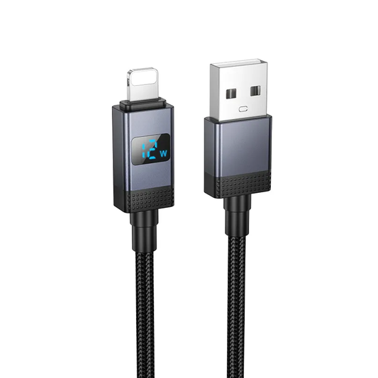 USB-A to Lightning Data and Charging Cable HOCO X118 Display, 12W, 1m, Black