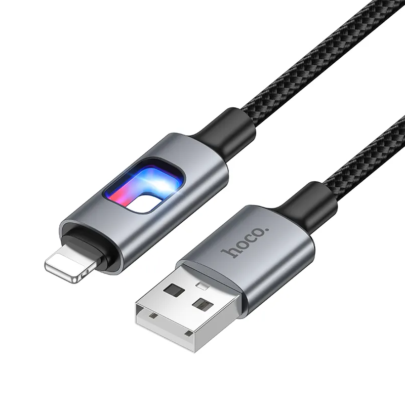 USB-A to Lightning Data and Charging Cable HOCO U144 Led, 18W, 1.2m, Black