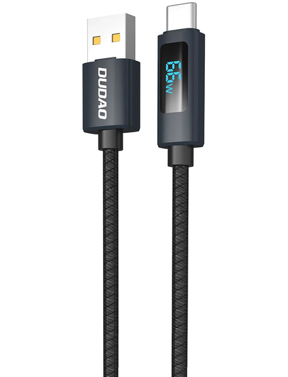 Καλώδιο Δεδομένων και Φόρτισης USB-A - USB-C Dudao L7T Display, 66W, 1μ, Μαύρο