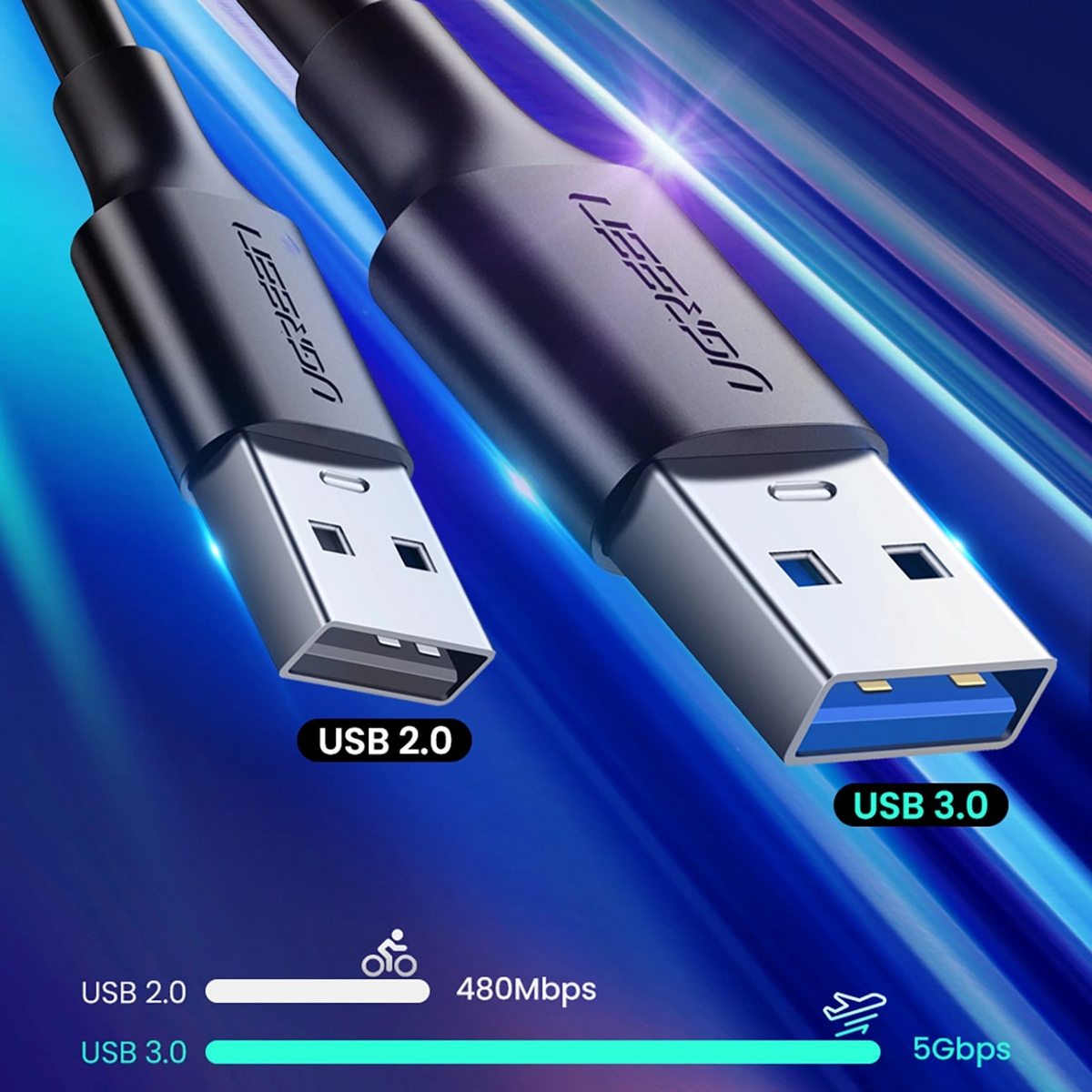 UGREEN US184 USB-A to USB-C Data and Charging Cable, 18W, 0.5m, Black
