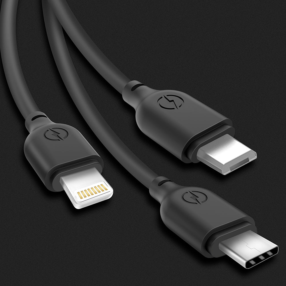 USB-A Charging Cable - Lightning / microUSB / USB-C XO Design NB103 3in1, 10W, 1m, Black