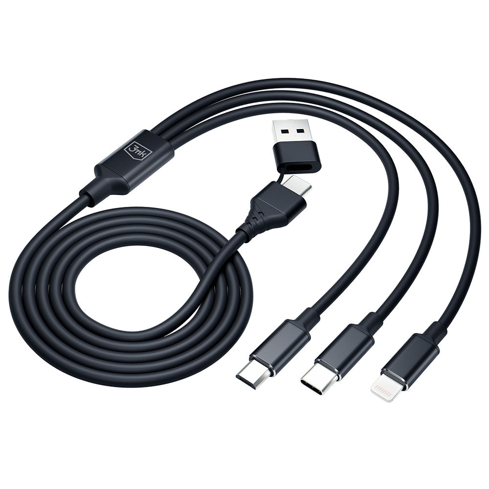 Καλώδιο Φόρτισης USB-A / USB-C - Lightning / microUSB / USB-C 3MK Hyper 3in1, 12W, 1.5m, Μαύρο