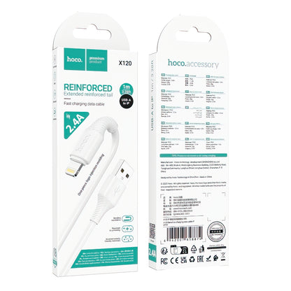 USB-A to Lightning Data and Charging Cable HOCO X120, 18W, 1m, White
