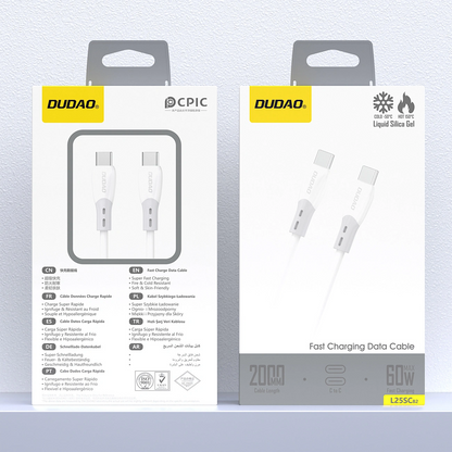 Καλώδιο Δεδομένων και Φόρτισης USB-C - USB-C Dudao L25SC, 60W, 2m, Λευκό
