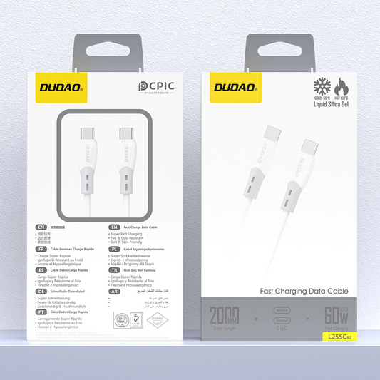 Καλώδιο Δεδομένων και Φόρτισης USB-C - USB-C Dudao L25SC, 60W, 1m, Λευκό