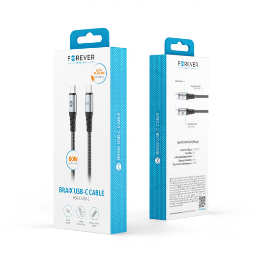 USB-C Data and Charging Cable - USB-C Forever Braix, 60W, 1m, Black