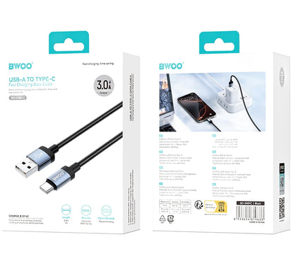 Καλώδιο Δεδομένων και Φόρτισης USB-A - USB-C BWOO BO-X401C, 18W, 1μ, Μαύρο