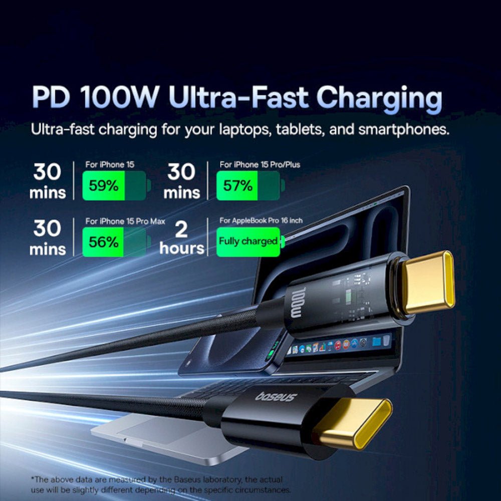 Καλώδιο Δεδομένων και Φόρτισης USB-C - USB-C Baseus Explorer, 100W, 2m, Μαύρο P10319704111-00