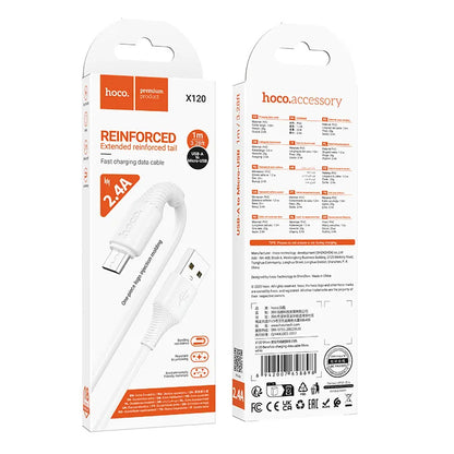 USB-A to microUSB Data and Charging Cable HOCO X120, 18W, 1m, White