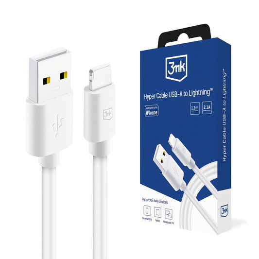 Καλώδιο Δεδομένων και Φόρτισης USB-A - Lightning 3MK Hyper, 12W, 1.2m, Λευκό