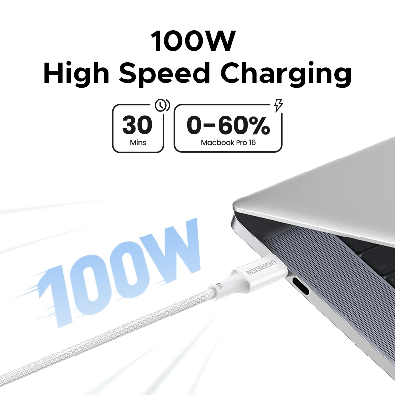 Καλώδιο Δεδομένων και Φόρτισης USB-C - USB-C UGREEN L502 (35221), 100W, 2μ, Λευκό