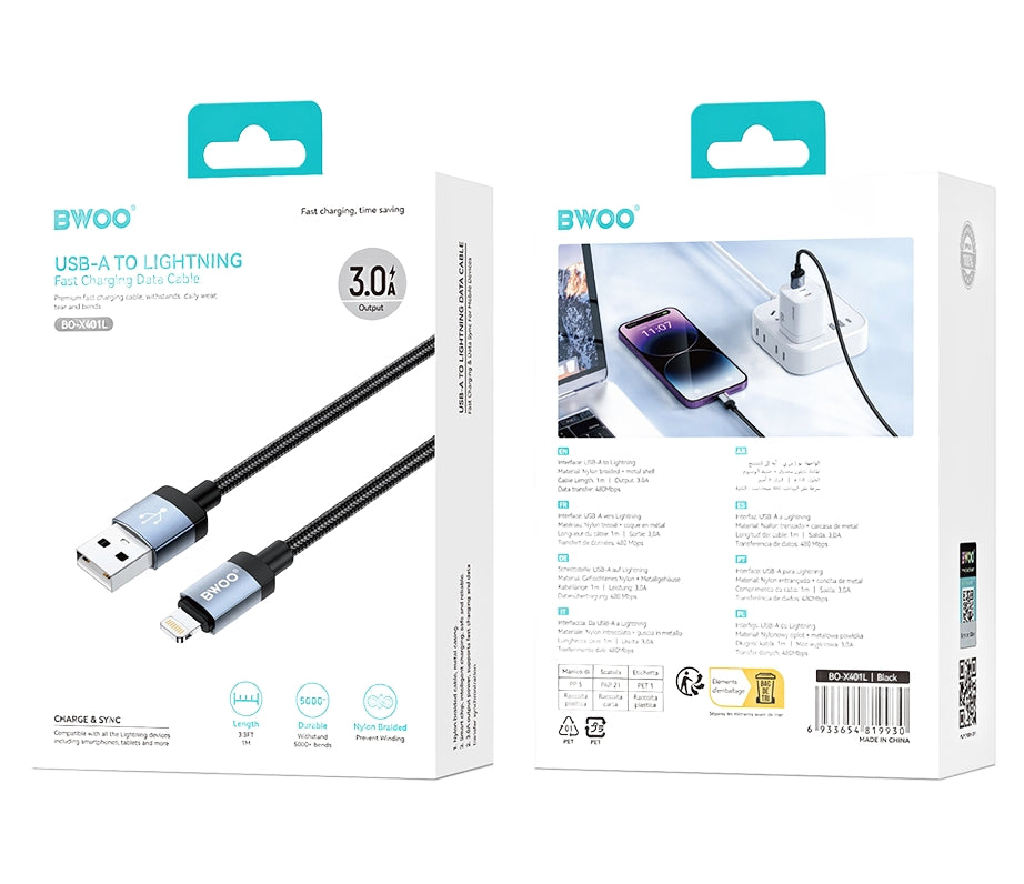 Καλώδιο Δεδομένων και Φόρτισης USB-A - Lightning BWOO BO-X401L, 18W, 1μ, Μαύρο
