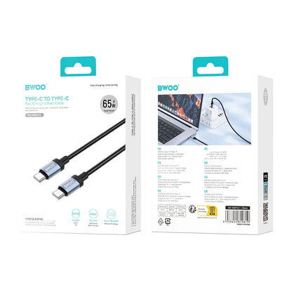 Καλώδιο Δεδομένων και Φόρτισης USB-C - USB-C BWOO BO-X401CC, 65W, 1μ, Μαύρο